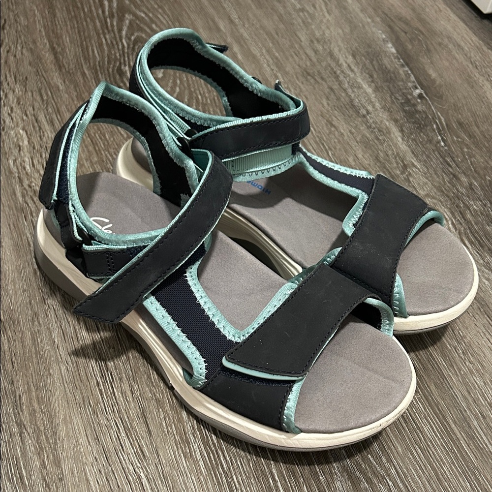 Clarks Women's Black and Mint Sandals
